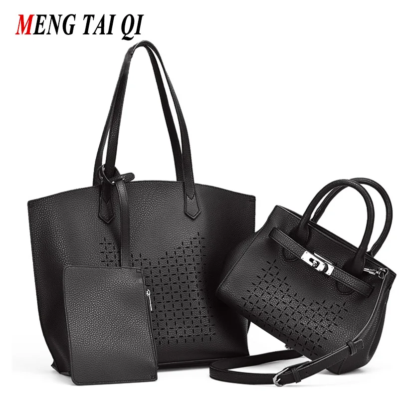Hollow Out Designer Purses And Handbags High Quality Women Bag 2017 Fashion Messenger Bag Shoulder Bag Pu Leather Ladies 3 Set 3
