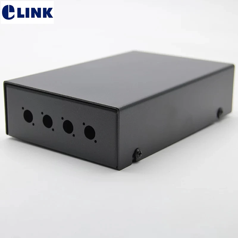 FTTH ST blank terminal box 4 cores SPCC 6 ports ST fiber optic patch panel FTTX distribute box black ELINK 1.2mm thickened 3pcs