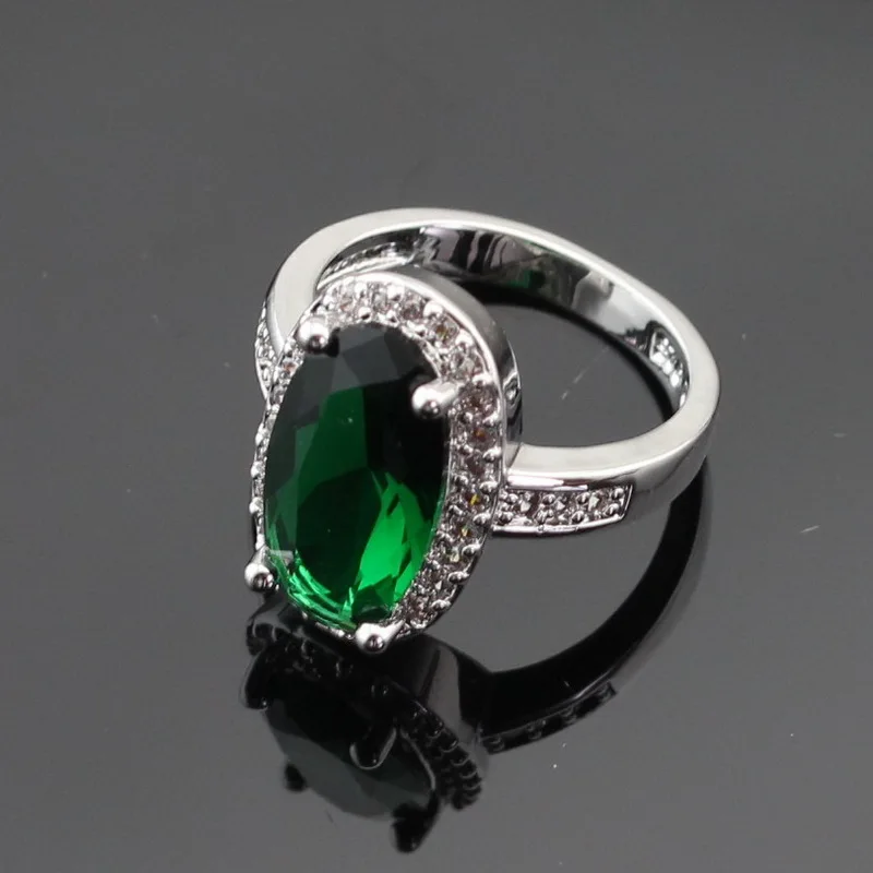 WPAITKYS, Зеленый Кристалл, белые камни, серебряный цвет, Женские Ювелирные наборы, серьги-кольца/кулон/ожерелье/кольца, подарочная коробка