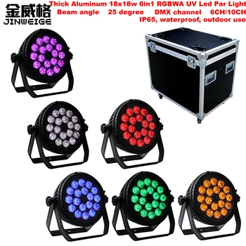 

Free Shipping 6pcs/lot Flightcase IP65 Waterproof 18x18W 6in1 RGBWA UV LED Par Can For Dj Effect Outdoor LED Par Wedding Disco