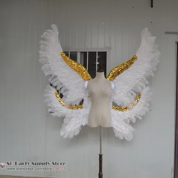 

Adults' large white angel Feather Wings fit for Models catwalk performance COS wedding props pure Handmade EMS Free shipping
