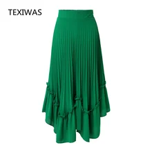 TEXIWAS пикантные женские вечерние шифоновые плиссированные уличные длинные юбки офисные деловые Элегантные Высокие однотонные длиной до щиколотки стандартная юбка