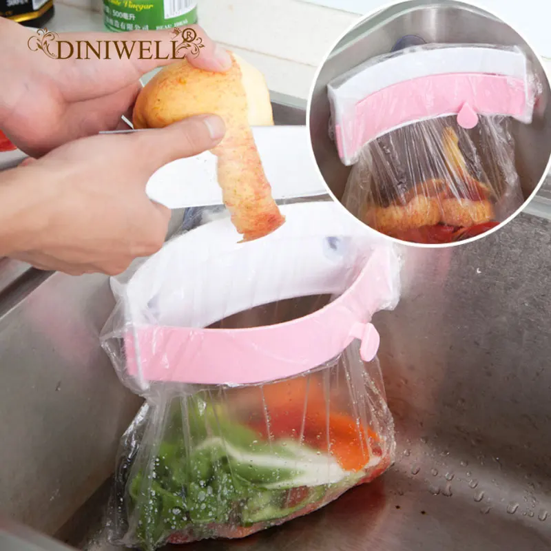 

DINIWELL Kitchen Tools Creative Strong Sucker Garbage Bag Rack Kitchen Sink Clip-On Trash Storage Rack For Cabinet Door Hanging