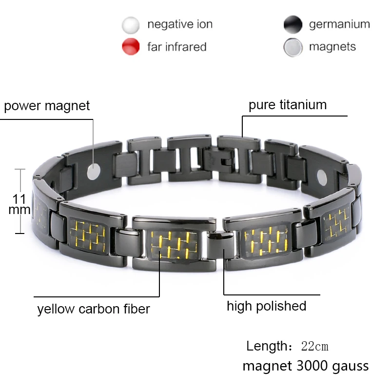 Oktrendy Blood Pressure Japanese Magnetic Bracelet Energy Health Care Titanium Bracelets Bangle Yellow Carbon Fiber Bracelet