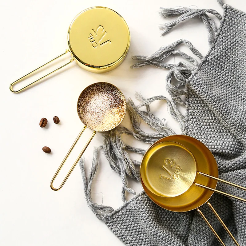 Kitchen Scale 4Pcs Stainless Steel Measuring Cup Set Gold Measuring Cups Coffee Scoop Spoon Measuring Spoon Baking Cooking Tools (4)