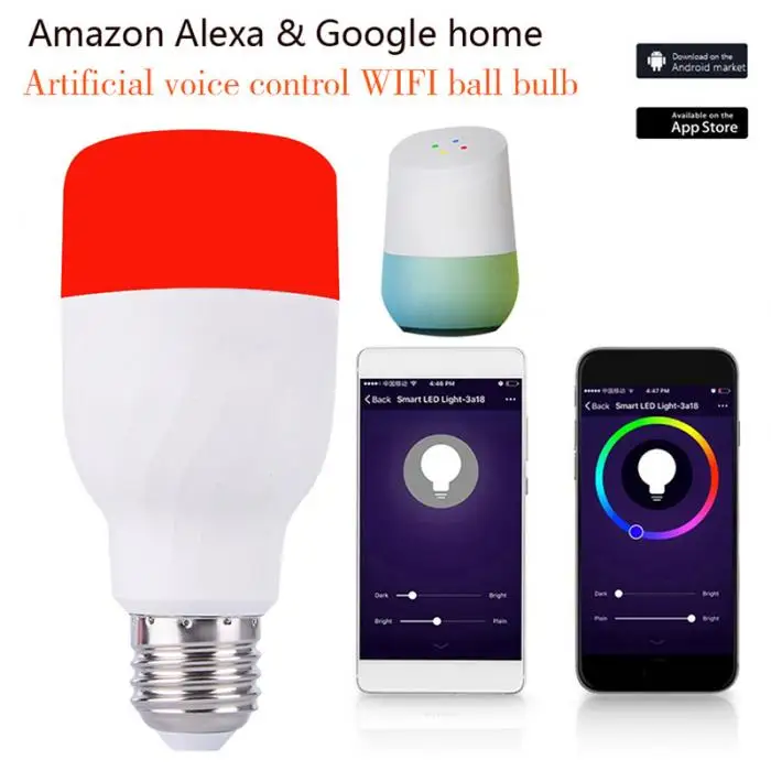 Смарт Wifi светодиодные лампы работает ночник RGB B22/E27 винт для Amazon Alexa и Google Home JA55
