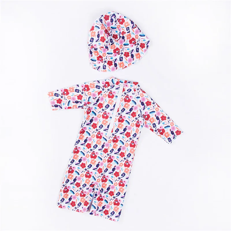 

1 Set Swimwear Hat+ Jumpsuit Baby Girls Beach Wear Toddler One Piece Swimsuit Mujer Kids Flower Swimsuit Swimming Clothes