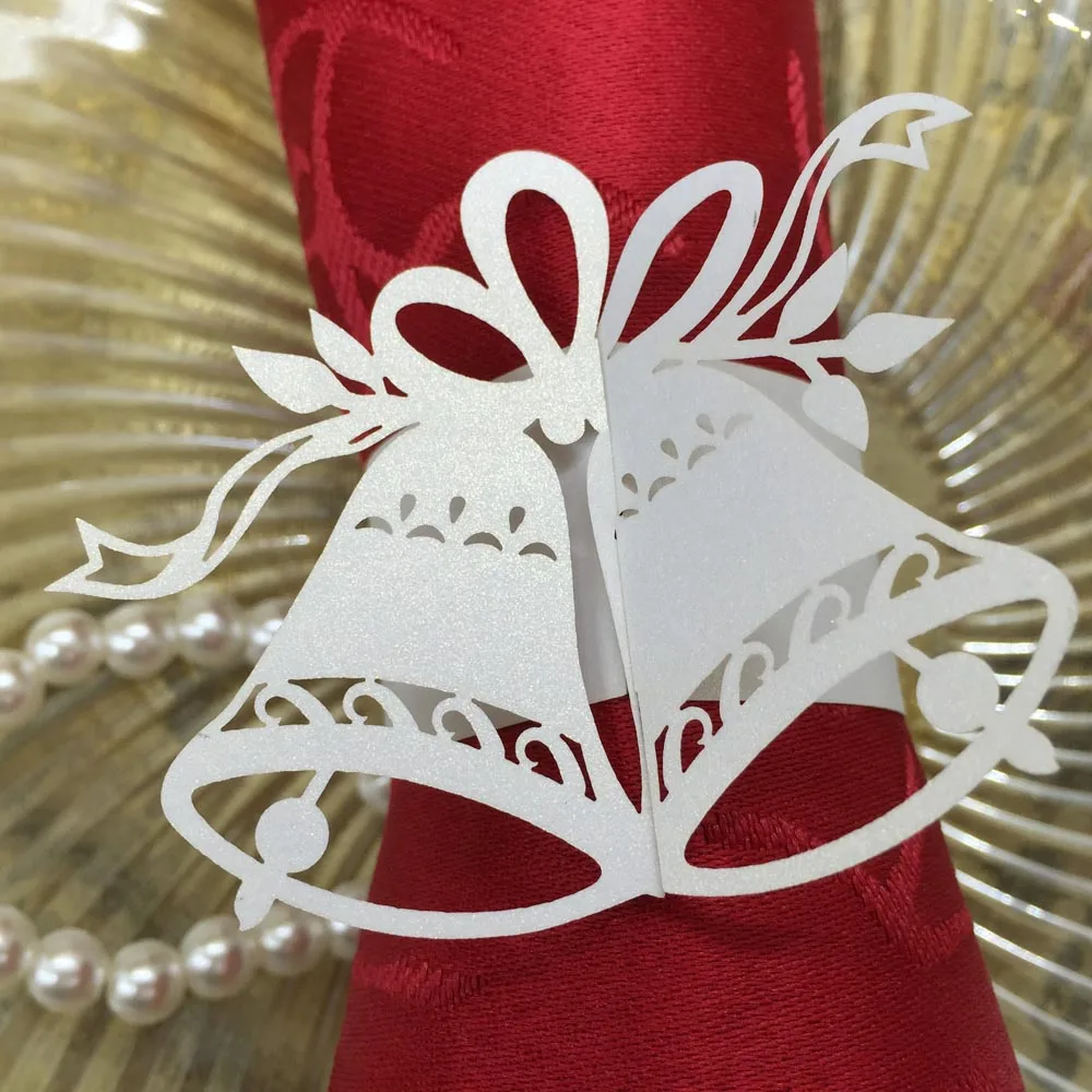 20pcs Elegant White Christmas Little Bells Napkin Ring Iridescent