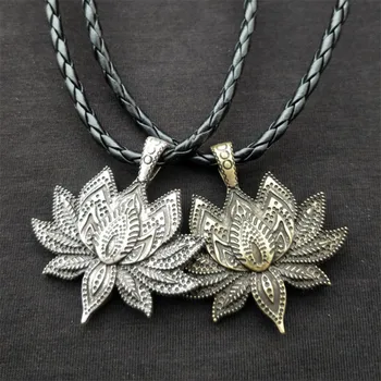 

Charm Vintage Mandala Lotus Flower Pendant Necklace For Women Men Metal Leather Chain Necklaces Amulet Religious Jewelry Gifts