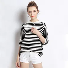 Новинка, летняя модная женская полосатая футболка с капюшоном, Женские повседневные топы большого размера с рукавом летучая мышь, одежда размера плюс, L-XXXXXL 5xl