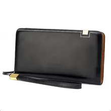 Mens’ Leather Wallet Male Large Zipper Clutch Purse Casual Wallet with Strap for Men