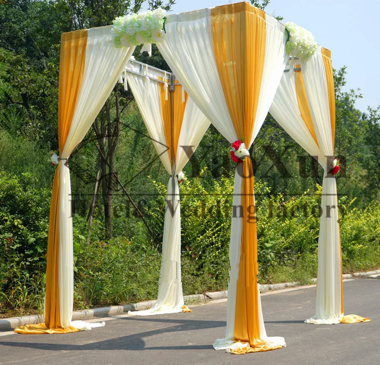 

Four Corner Square Shape Wedding Drape \ Wedding Backdrop Curtain White And Gold 1.8m*1.8m*2.5m
