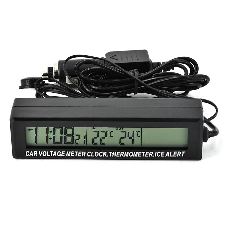 Mini lock for car Multi-function Car Thermometer Voltmeter Battery Voltage Temperature Monitor Meter Clock in car EC88
