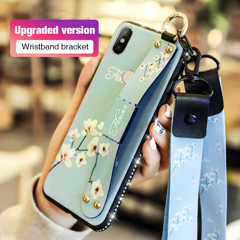 

Case For Xiaomi A2 Lite Case For Xiaomi Mi 9 SE Case Silicone Flower Wrist Strap Soft Cover Xiomi Mi 8 Lite Max 2 Play 5X 6X A1