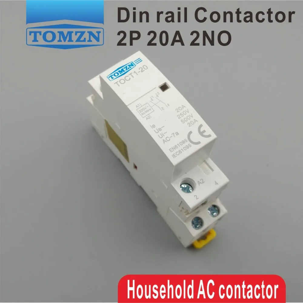 2P 20A 220V/230V 2NO 50/60HZ Din rail Household Ac Contactor Relay with Fixed 
