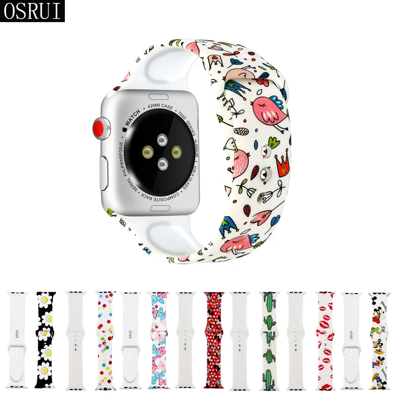 

Strap for Apple watch band 42mm 38mm iwatch correas 44mm 40mm 4 3 2 pattern sport silicone bracelet belt Apple watch accessories