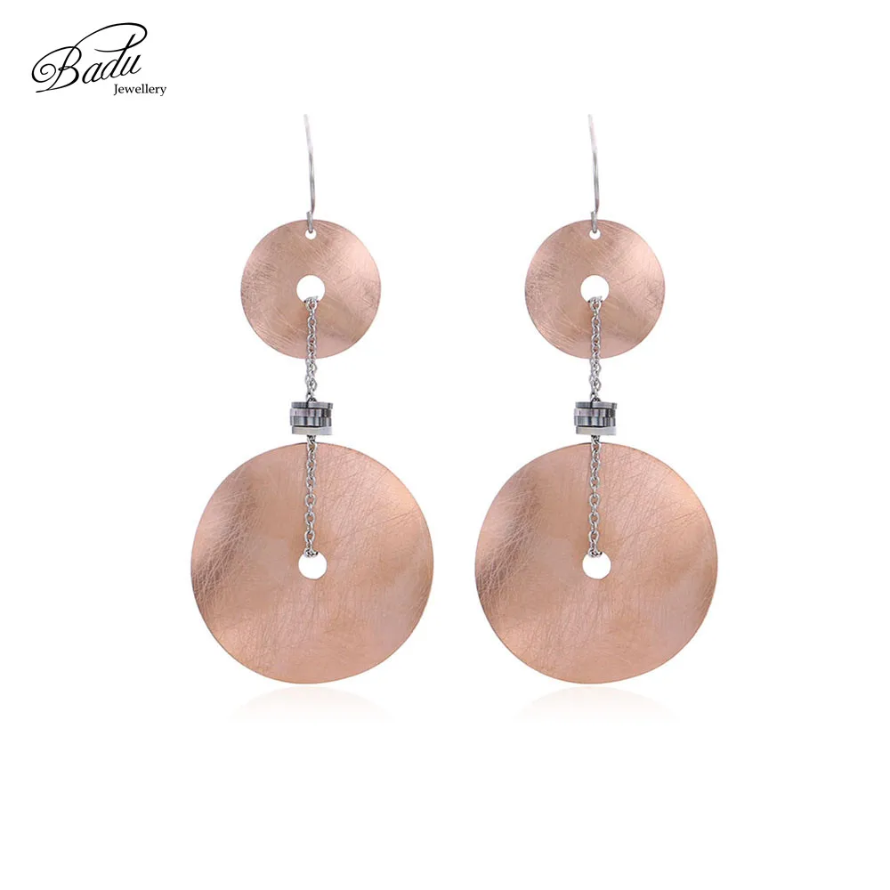 

Badu Long Dangle Earring Stainless Steel Rose Gold Big Statement Earrings for Women Fashion Jewelry Wholesale
