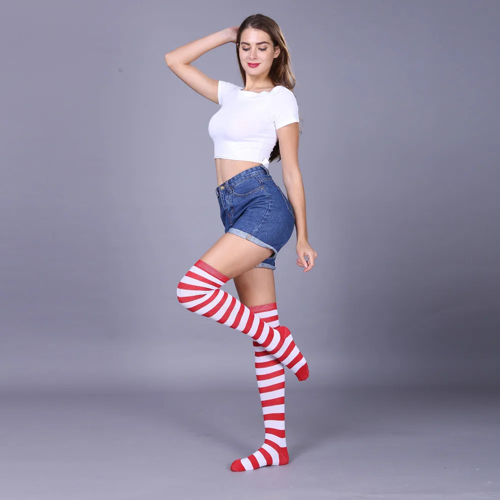 Thigh High Socks Women Stockings Cotton Thigh High Mixed Rainbow Striped Long Stockings Knitted Ladies Over The Knee Socks - Цвет: C