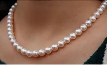 

GENUINE 18"8-9mm natural South Sea white Pearl Necklace 925silver