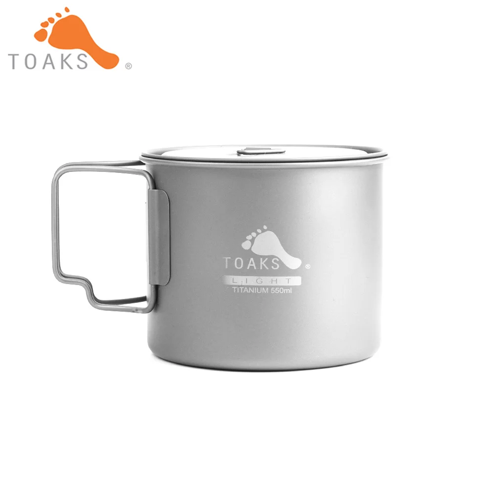 Скидка TOAKS POT 550 L чашка из чистого титана Сверхлегкая версия 0,3 мм уличная кружка с крышкой и складной ручкой походная посуда 550 мл 72 г