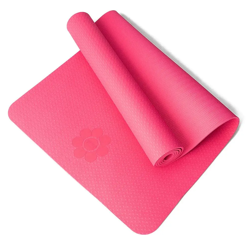 Нескользящий коврик для йоги, коврики для йоги с бесплатным ремнем для фитнеса, пилатеса, тренажерного зала, экологически безвкусные ТПЭ спортивные подкладки 183*61*6 мм/8 мм - Цвет: S-Pink 0.6CM