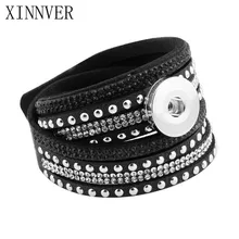 7 цветов Многослойные заклепка с хрусталиком кожа 18/20 мм металлический браслет с защелкой для Для женщин Pulsera, сделай сам, ювелирное изделие