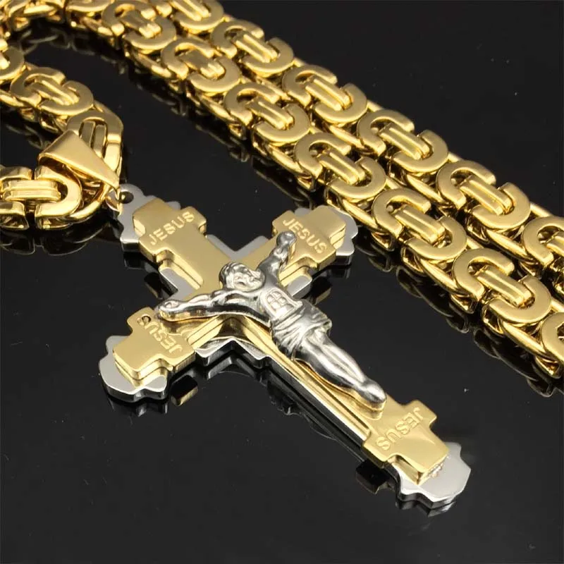 Heavy-Crucifix-Jesus-Cross-Necklace-Stainless-Steel-Christs-Pendant-Gold-Byzantine-Chain-Men-Necklaces-Jewelry-Gifts
