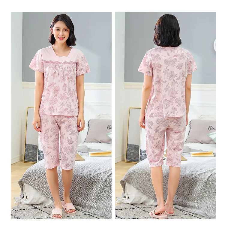 Летняя одежда для сна, женские пижамные комплекты с круглым вырезом, милый Пижамный костюм с коротким рукавом, облегающий женский домашний костюм мягкого размера плюс XXXL