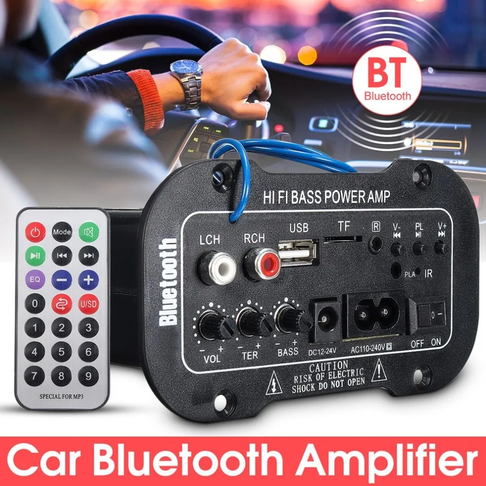 Лучший 2018 Новый 1 комплект усилитель автомобильный Bluetooth HiFi бас Мощность AMP стерео цифровой усилитель USB TF пульт дистанционного управления для авто...