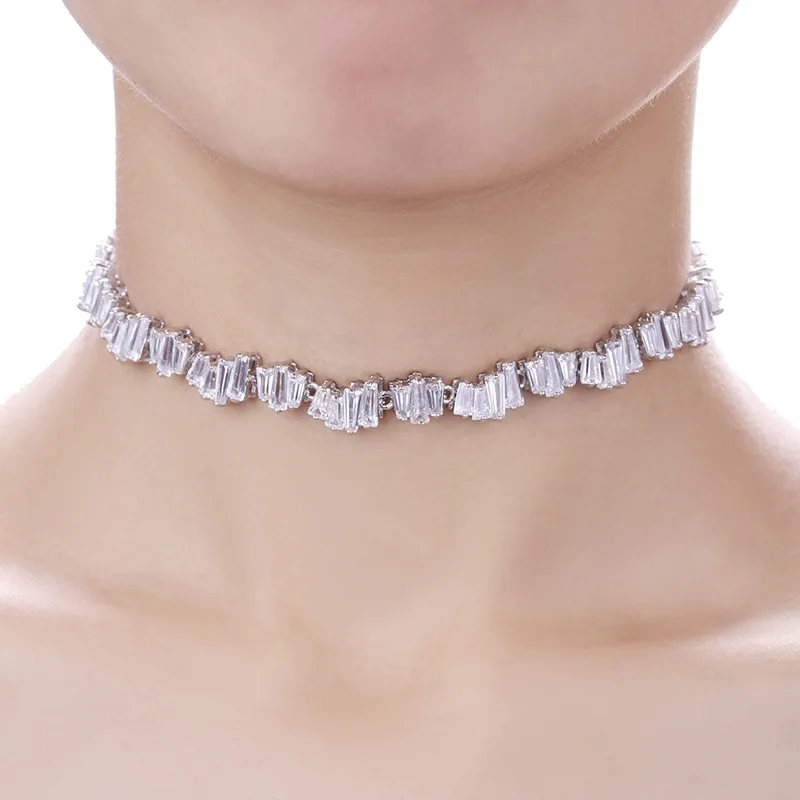 Adjustable Cubic Zirconia Diamond Baguette Chocker  (11)