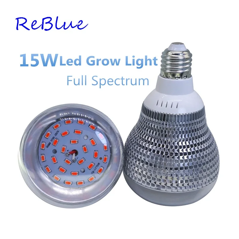 ReBlue, фито-лампа, светодиодный светильник для растений 7 Вт 15 Вт 36 Вт, светильник для растений, светодиодная лампа для выращивания растений, полный спектр для выращивания в помещении - Испускаемый цвет: 15W Led Grow Light