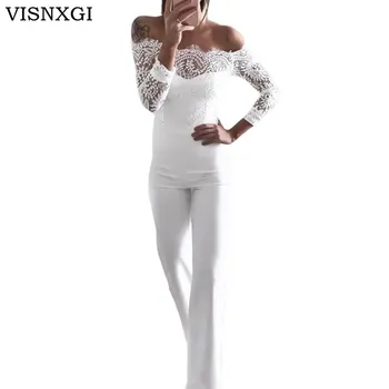 

VISNXGI Lace Patchwork Jumpsuit Women Sexy Off Shoulder Slash Neck Long Sleeve Women Jumpsuit Elegant Slim Wide Leg Jumpsuit