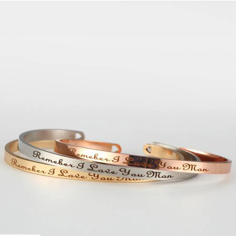 Stainless Steel Engraved Positive Inspirational Quote Hand Stamped Cuff