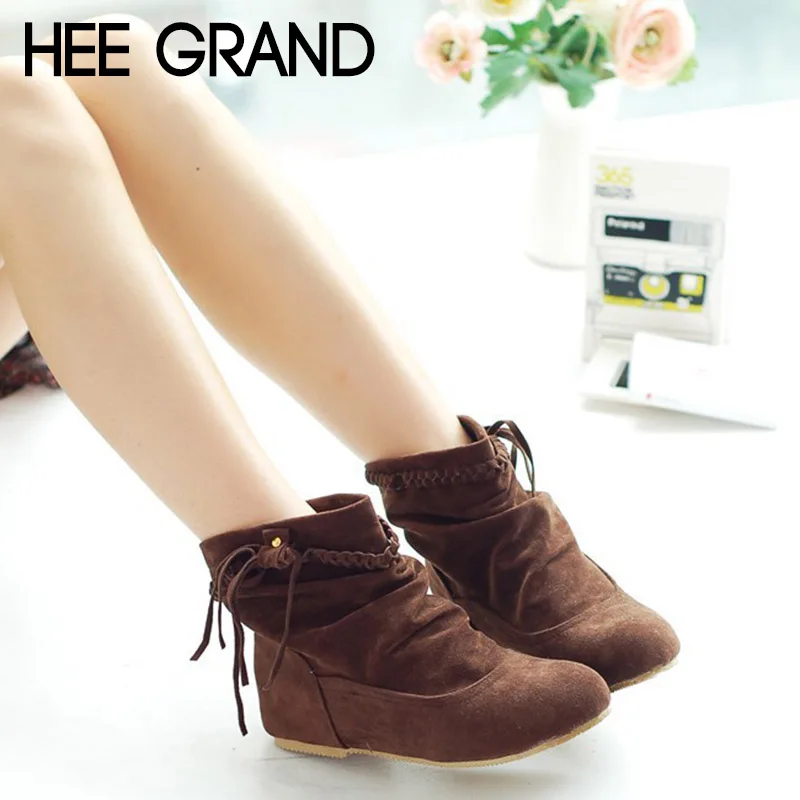 

HEE GRAND Women 2018 Ankle Boots Winter Fashion Boots Flock Ankle Bootie Low Heels Footwear Shoes XWX7184