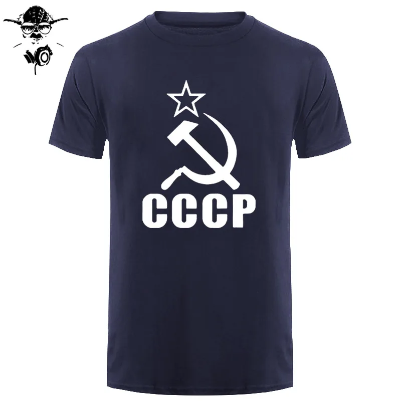 CCCP Коммунистическая русская футболка, Мужская одежда, СССР, СССР, мужская повседневная футболка, Россия, хлопковая Футболка с круглым вырезом, топы, Camisa - Цвет: navy white