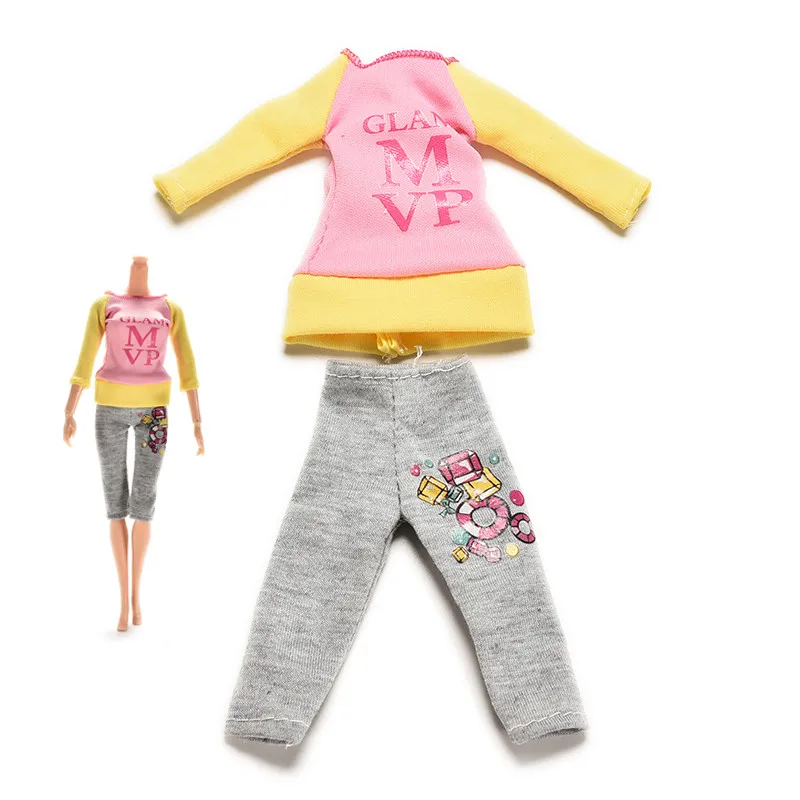Высококачественные костюмы для кукол с буквенным принтом; милые футболки с длинными рукавами; брюки для кукол