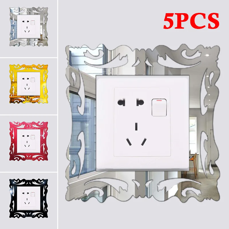 

5pcs/set Mirror Light Switch Surround Sticker Cover Vinyl Mural Decor-Flower Vine Removable DIY Wall Stickers