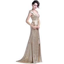 Champagne Abendkleider Lange 2017 Kurze Flügelärmeln Pailletten Hohl Zurück Split Vordere Abendkleid Formales Kleid für Hochzeit 1216110