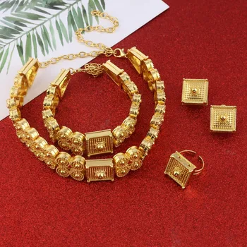 

Ethiopian Jewelry Set Gold Color Chokers Necklace Bracelet Earrings Ring For Women Eritrea Habesha African