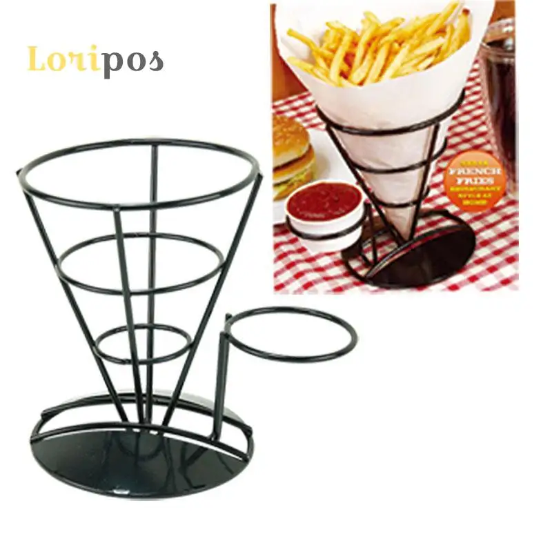 Stainless Steel Metal Fresh Fries Chips Paper Cup Bag Holder Rack Black