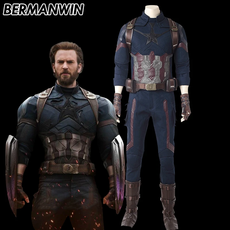 BERMANWIN высокое качество Мстители Бесконечность война Капитан Америка Косплей Костюм Хэллоуин Капитан Америка костюм для взрослых