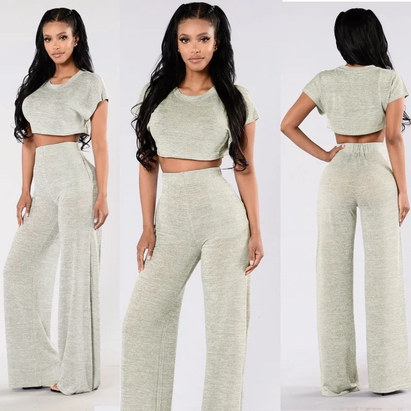 Women crop top and wide leg pants two pieces women set summer soft 2