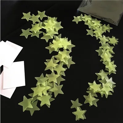 100 шт. светящиеся Стикеры-звезды 3 см для спальни диван дети праздничное украшение для комнаты 3D флуоресцентная ПВХ наклейка игрушка