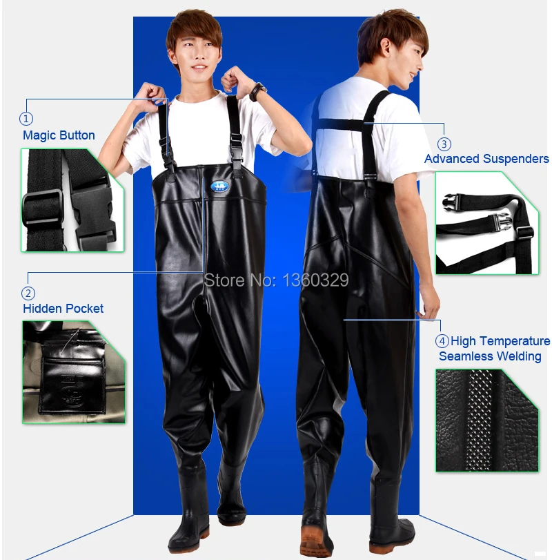 Man Winter Breathable Chest Waders Black Waterproof Fishing Pants