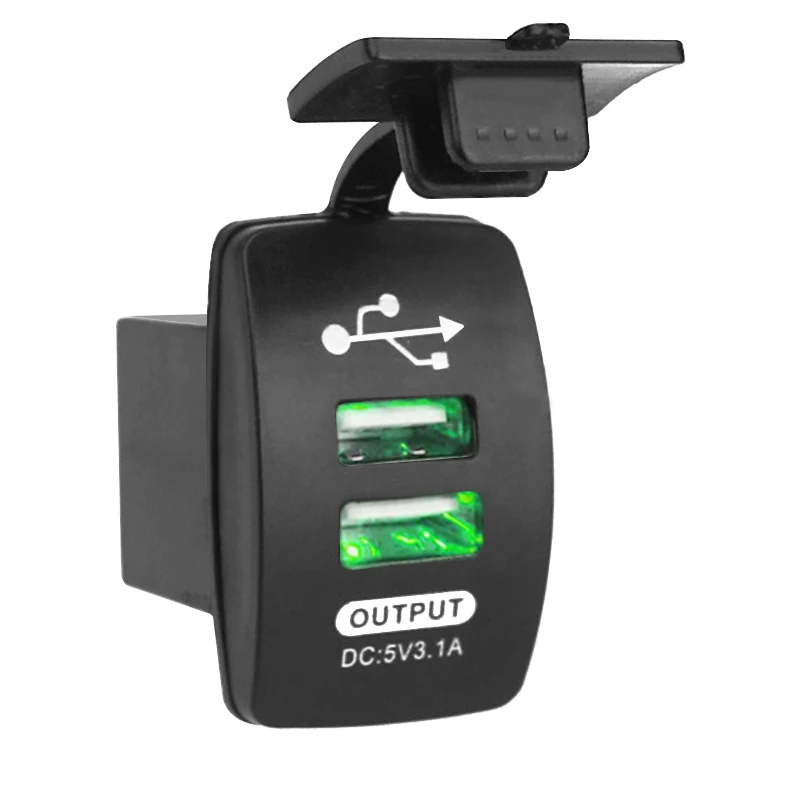 Водонепроницаемый 12 в 24 В мини двойной микро порт USB штекер автомобильный мотоцикл прикуриватель автомобильное зарядное устройство 3.1A USB зарядное устройство DIY зарядка - Название цвета: green light