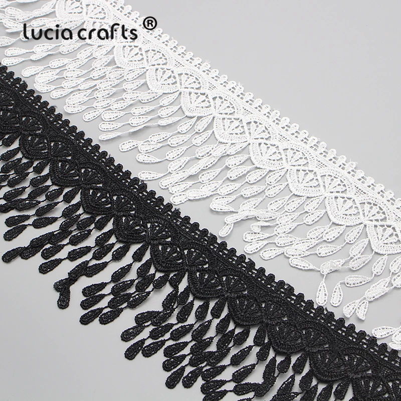 

1y/2y/5y 9cm White Black Embroidery Tassels Lace Fabric Trim Ribbons DIY Sewing Garment Handmade Materials N0603