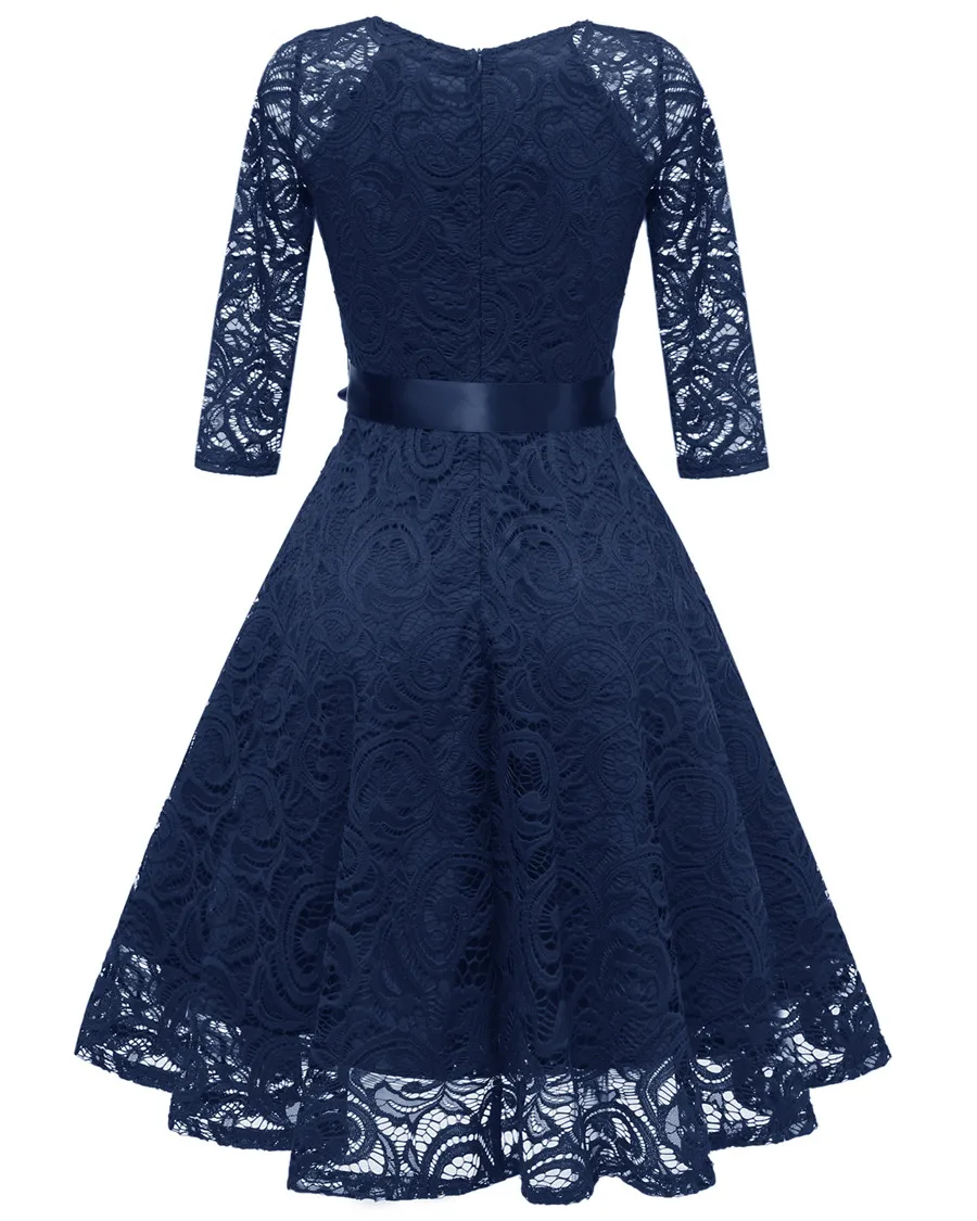 Gladiolus Autumn Women Dress 2018 Long Sleeve V-Neck Belt Tunic Vintage Sexy Hollow Lace Dress Women Evening Party Dresses 2XL (13)