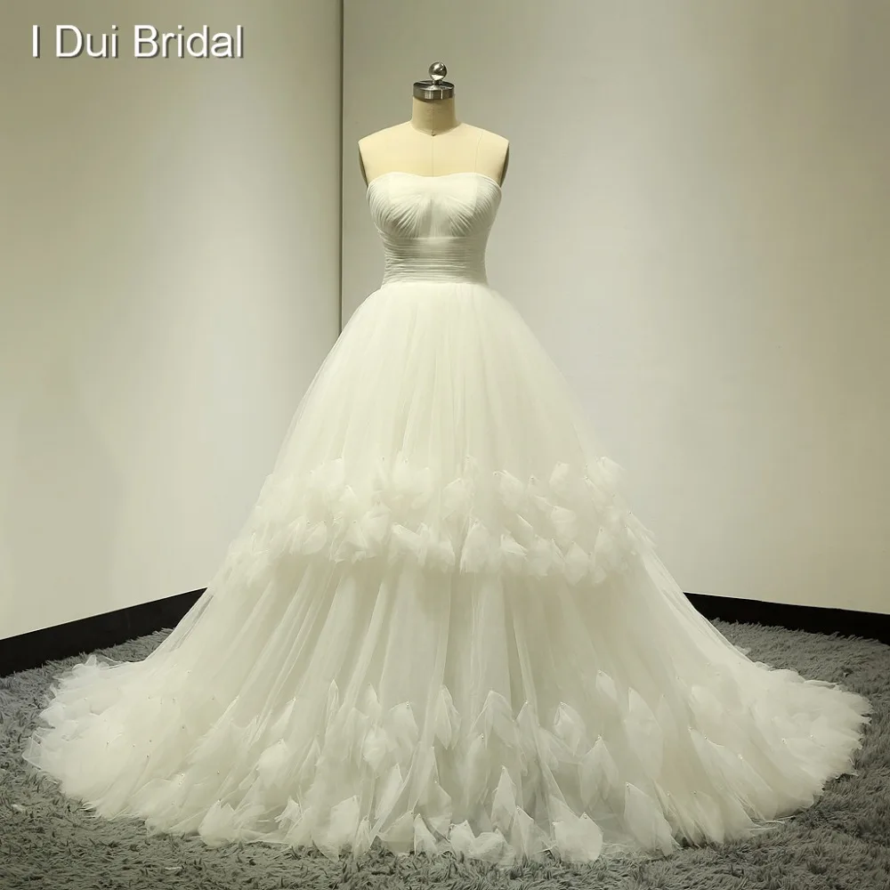 Best Price Sweetheart Ball Gown Handmade Tulle Petal Wedding Dresses Real Photo Factory Custom Made