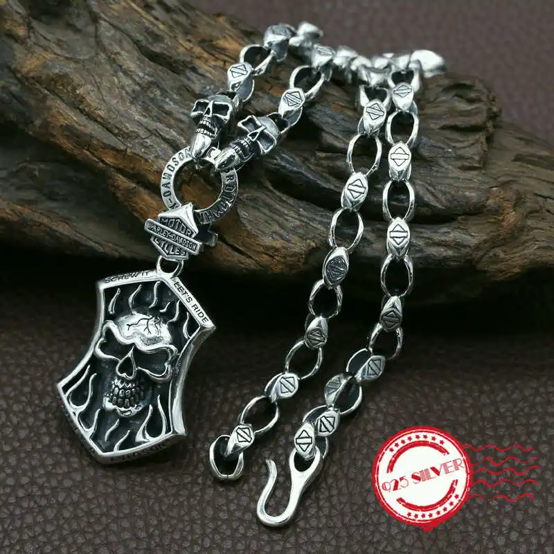

S925 sterling silver men's necklace personality fashion jewelry domineering skull head hundred chain 2018 new send lover's gift