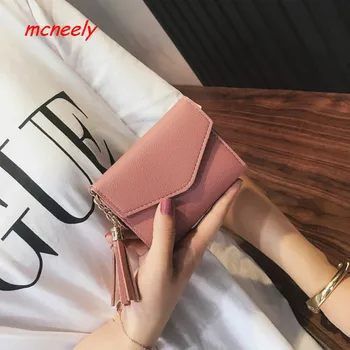 

Women Tassels Wallet For Coin Card Cash Invoice Fashion Lady Small Purse Short Solid Female Clutch